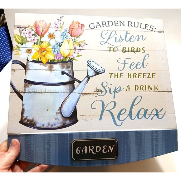 Decorative Gift Box Garden Rules Hook And Loop Closure Flowers Relax Cottage - Picture 2 of 11